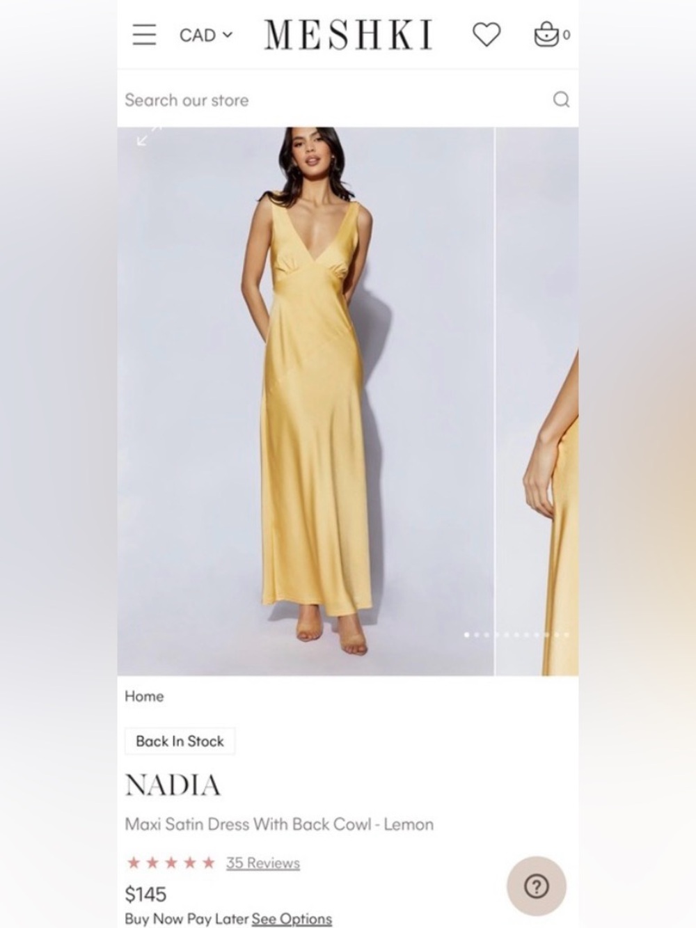 Meshki Lemon Satin V-Neck Maxi Dress